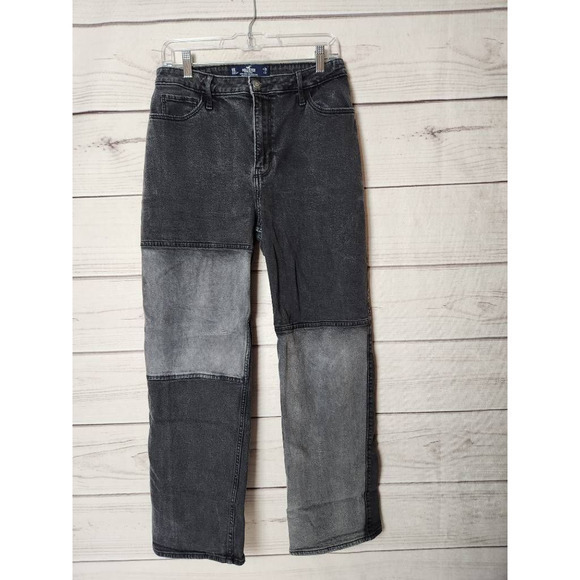 Hollister Womens Ultra High‎ Rise Dad Jeans Straight Black Color Block Juniors 9 - Picture 1 of 7